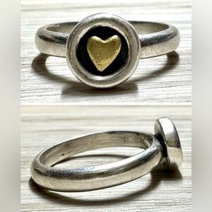 Vintage Artisan (FF) Sterling Silver & Gold Modernist Shadowbox Heart Ring